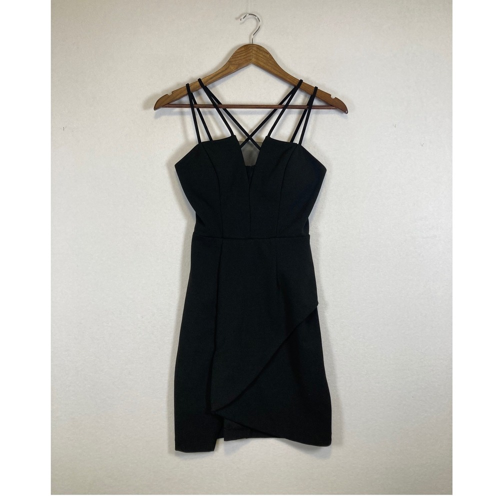 City Studio Bodycon Dress Women 3 Black Strappy V-Neck Tulip Hem 7711-HG7A